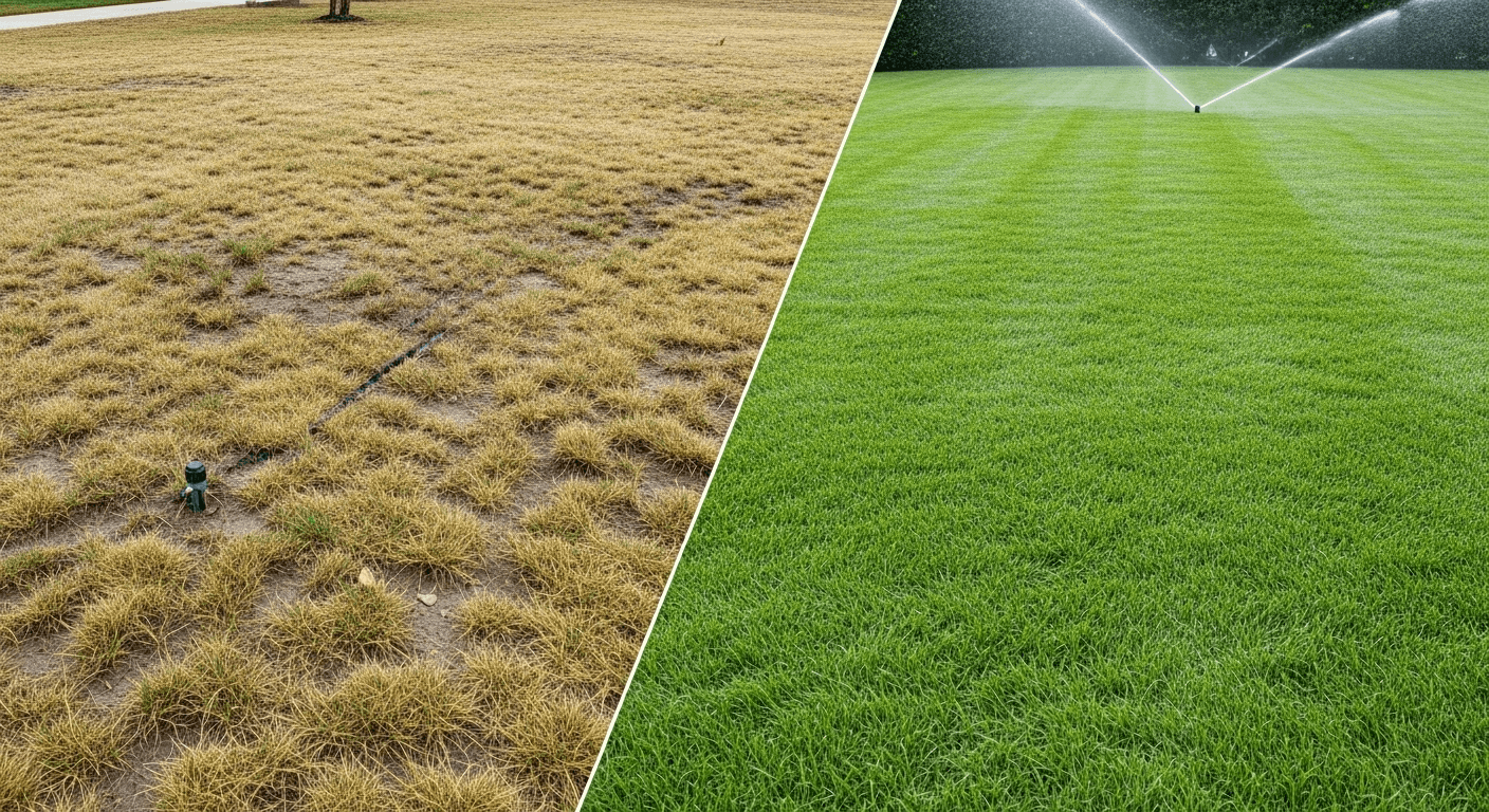Technician applying fertilizer to a residential lawn in Nebraska